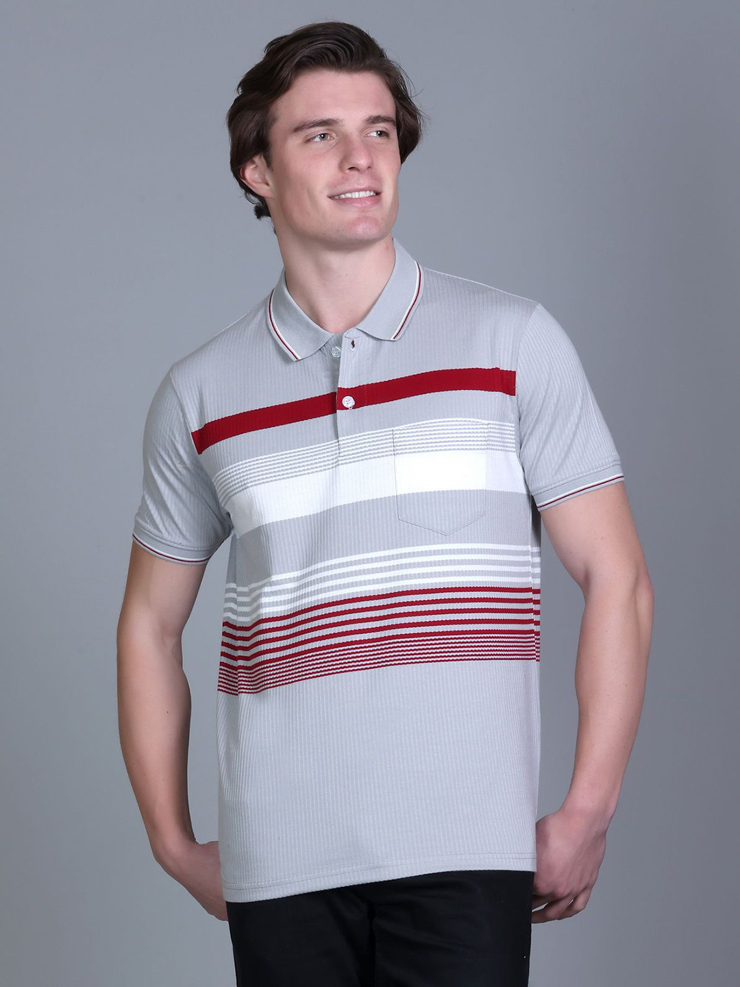 SANE ORIGINALS Men Striped Polo Collar Pockets T-shirt