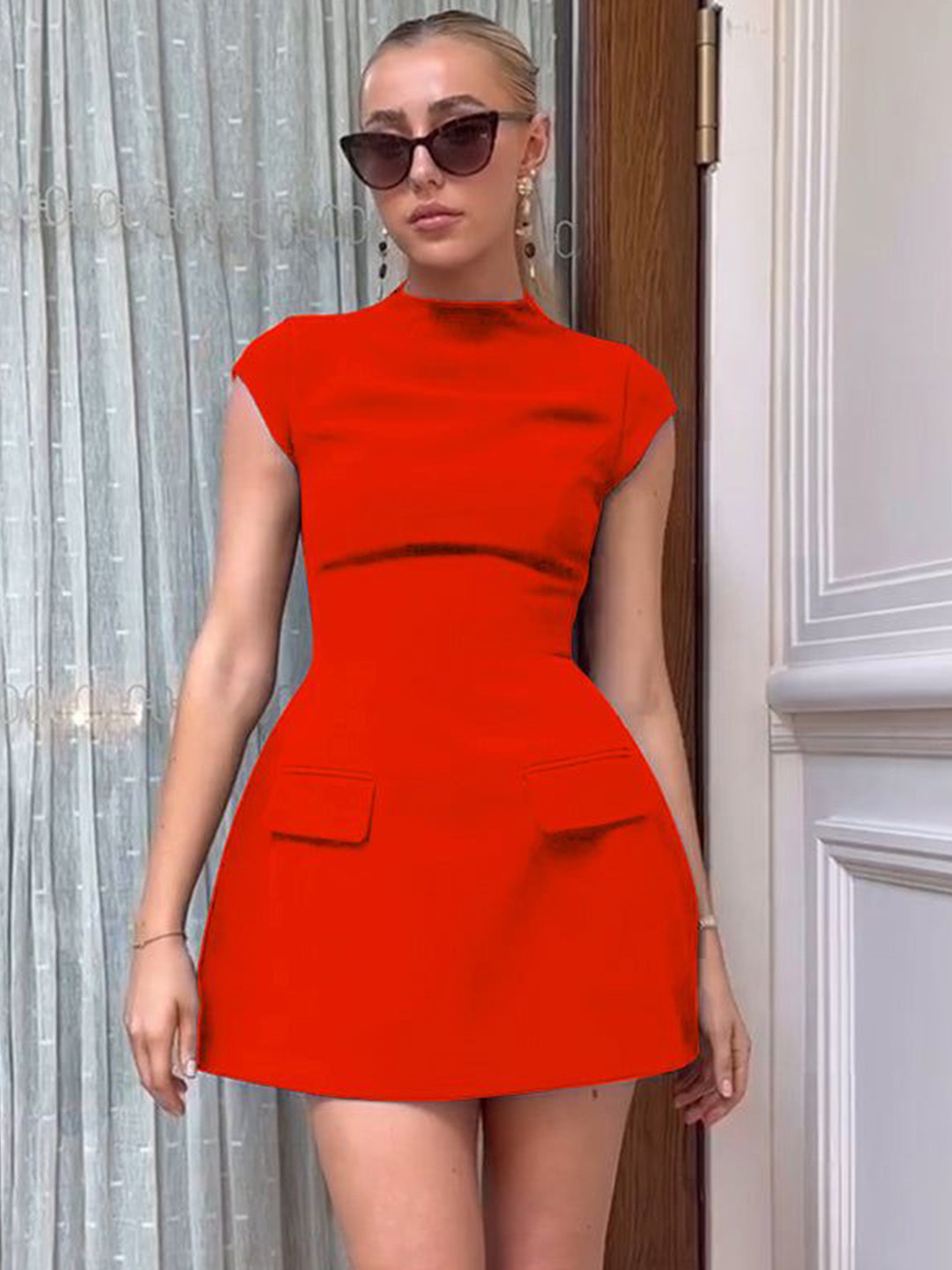 Outzidr Women Cap Sleeve Fit & Flare Mini Dress