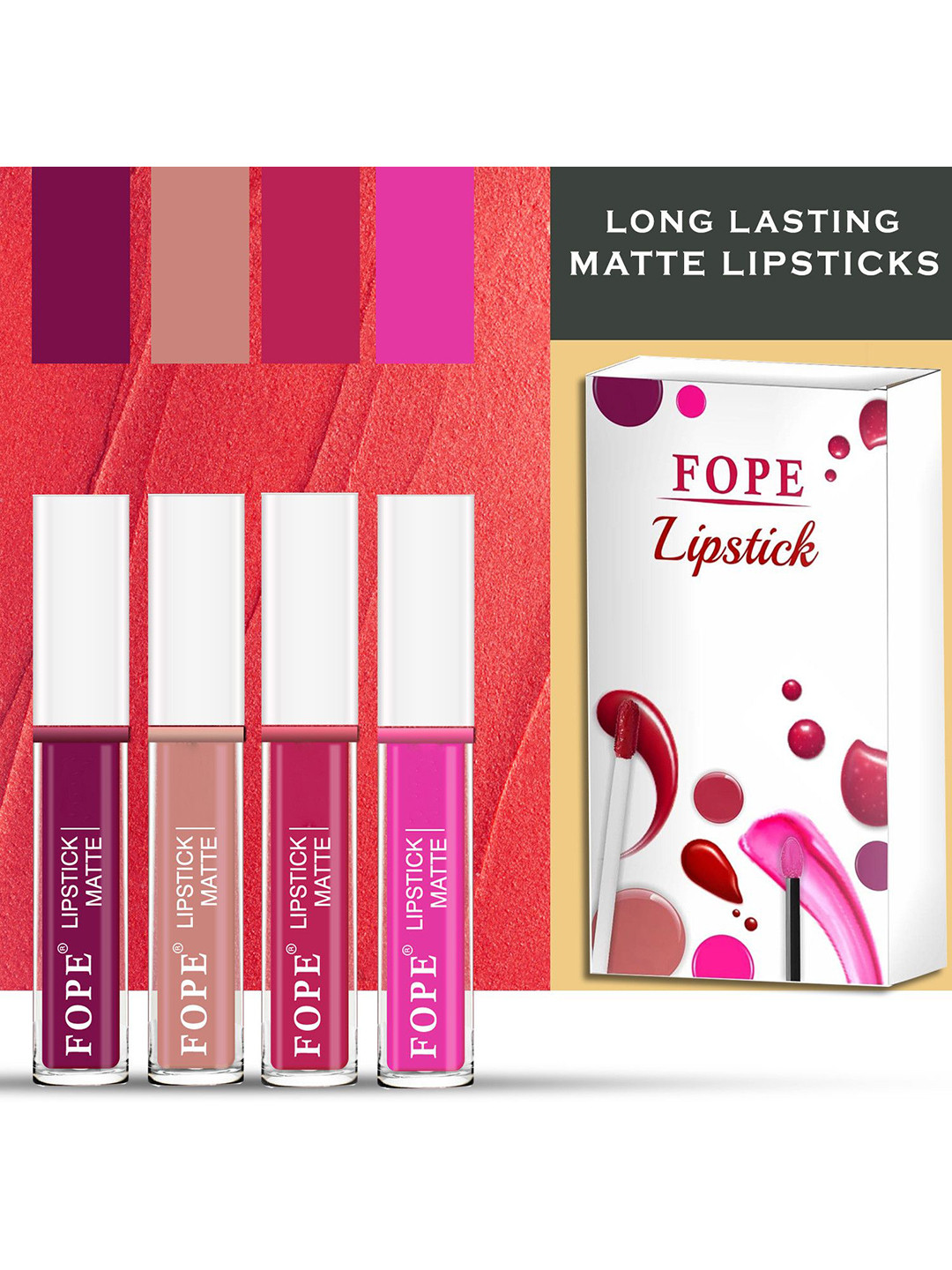 FOPE Set Of 4 Long Lasting Matte Liquid Lipstick - 4 ml Each - Shade 1-6-10-12