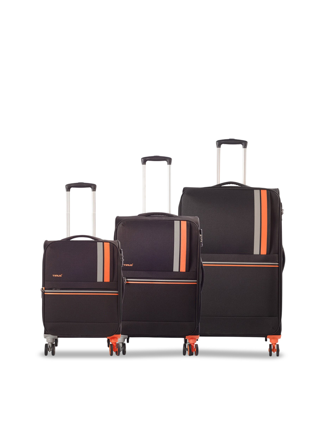 Timus Sportive Set Of 3 Striped Soft-Sided Large Medium Cabin Trolley Bags