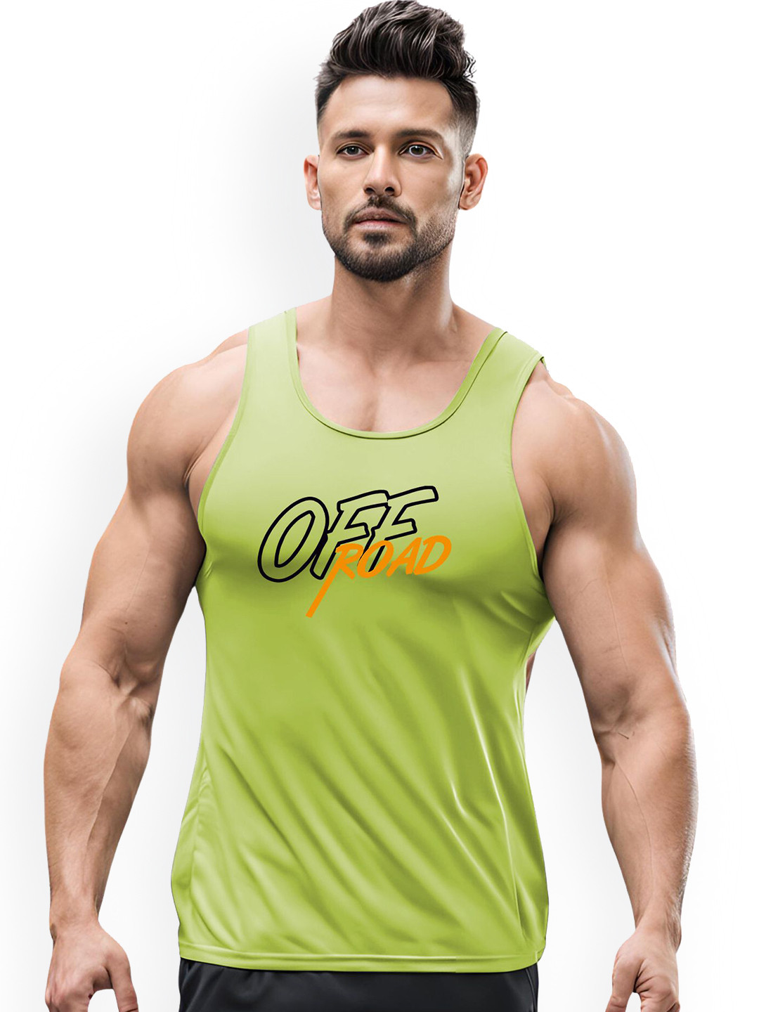 3Colors Printed Dri-Fit Athleisure Wear Gym Innerwear Vest VEST-N CUT-OFFROAD-GREEN_M