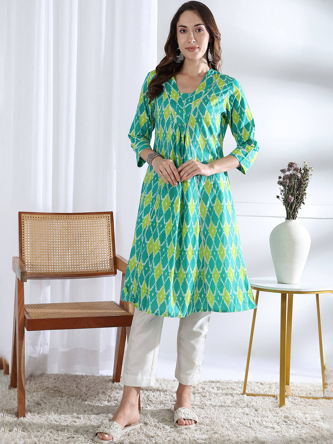 Label Ceres Floral Printed V Neck A Line Kurta