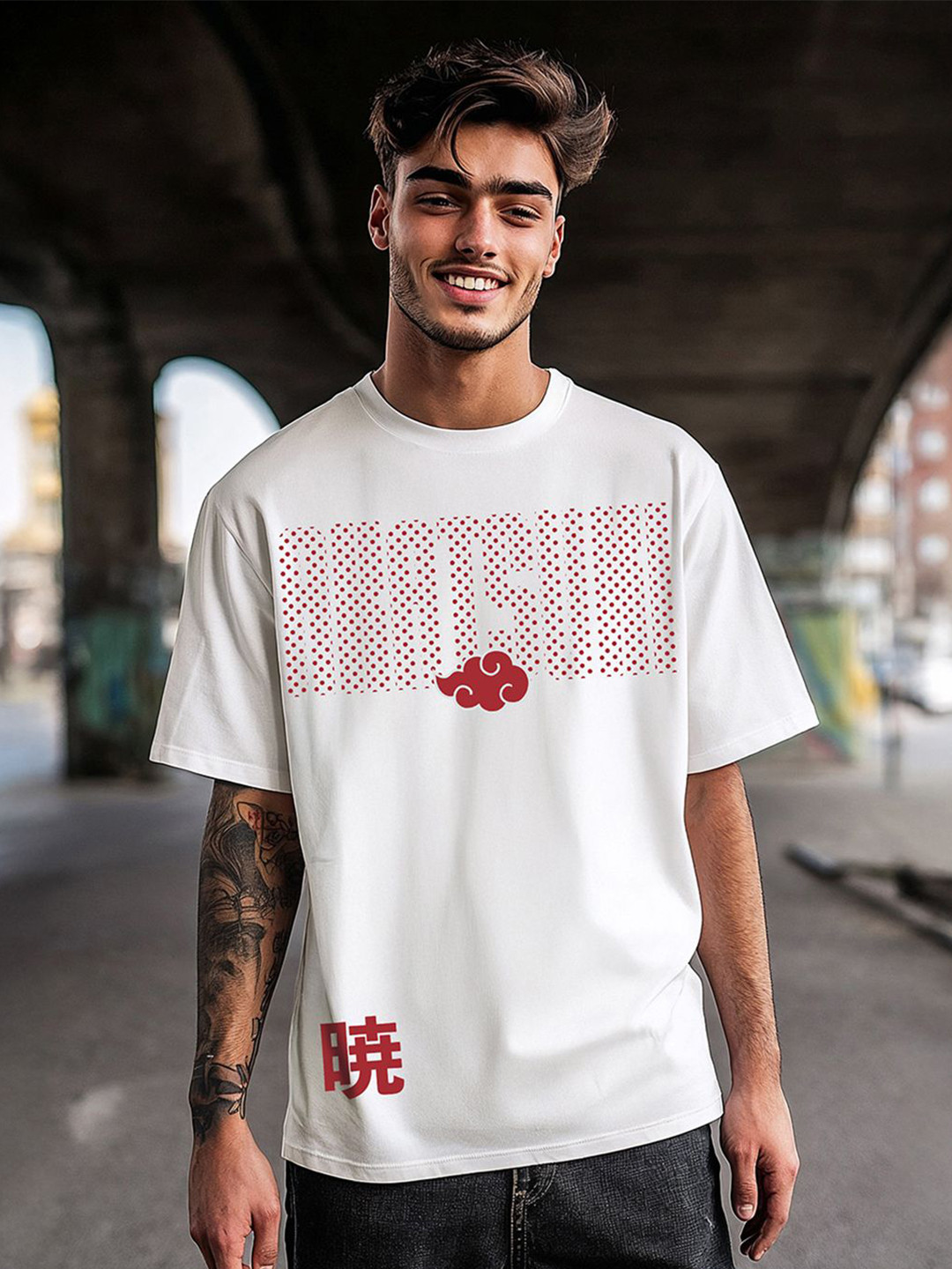 Bewakoof Men White Akatsuki Origin Graphic Printed Oversized T-Shirt