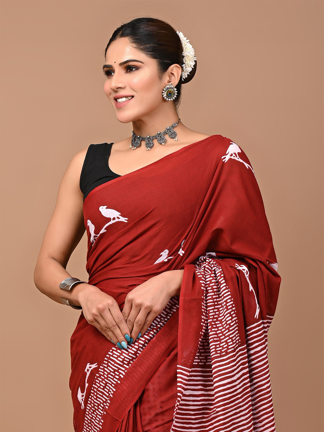 Crafts Moda Woven Design Pure Cotton Block Printed Saree
