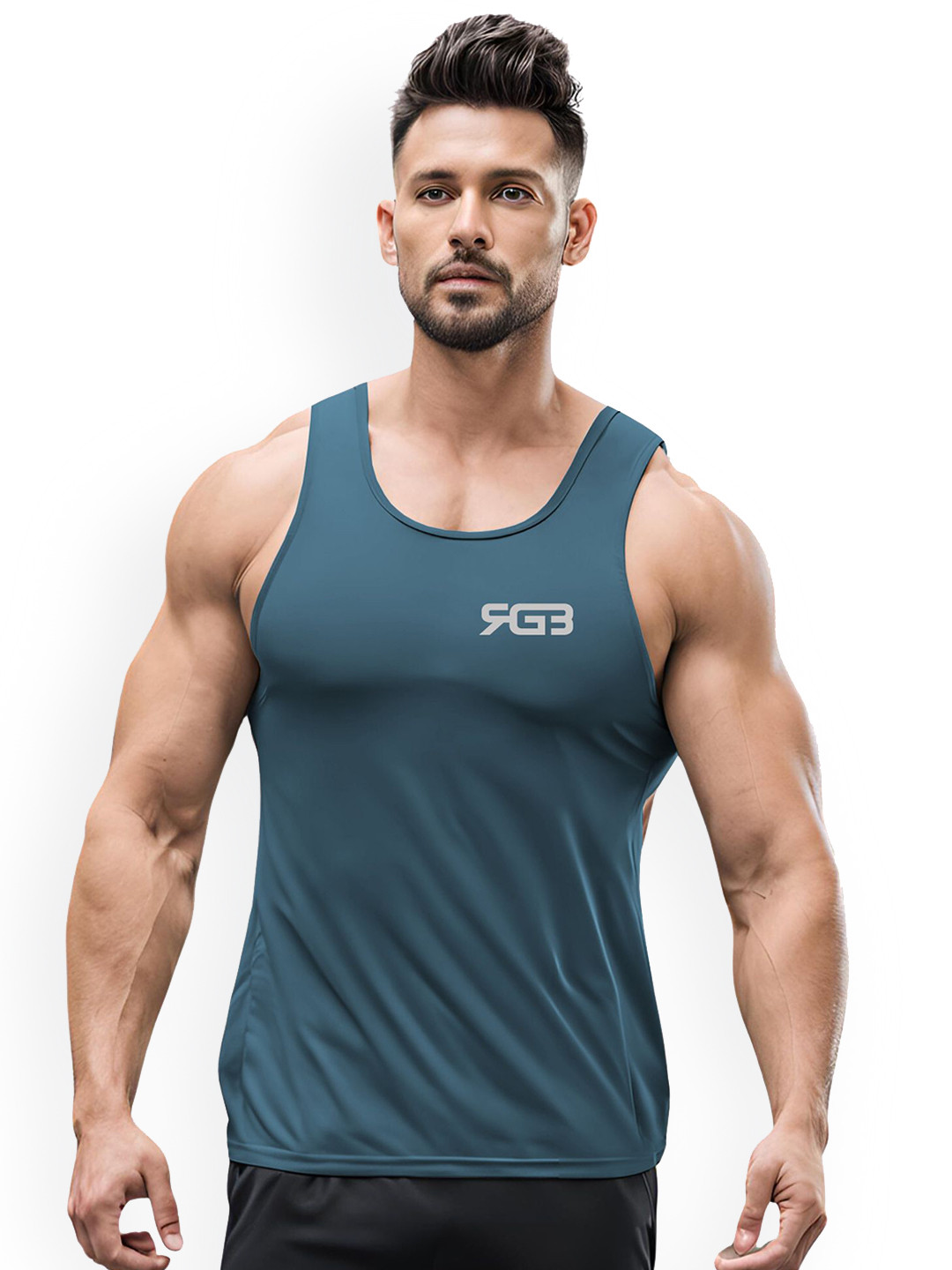 3Colors Dri-Fit Athleisure Wear Gym Innerwear Vest VEST-N CUT-RGB LOGO-AF BLUE_M
