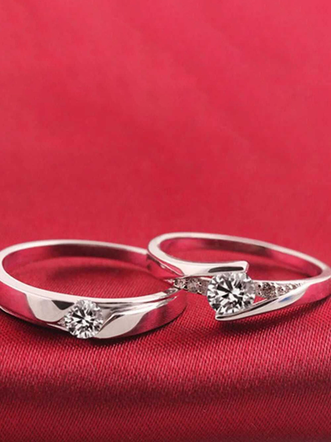 Bling Queen Set Of 2 Silver-Plated Cubic Zirconia Couple Rings