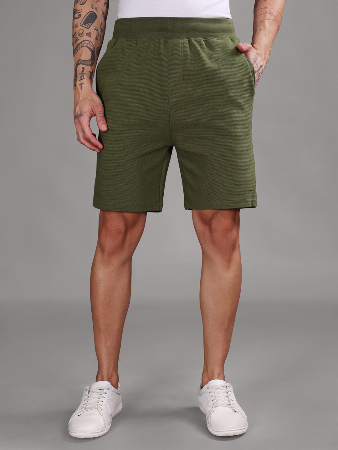 String Scape Men Ribbed Textured Cotton Shorts
