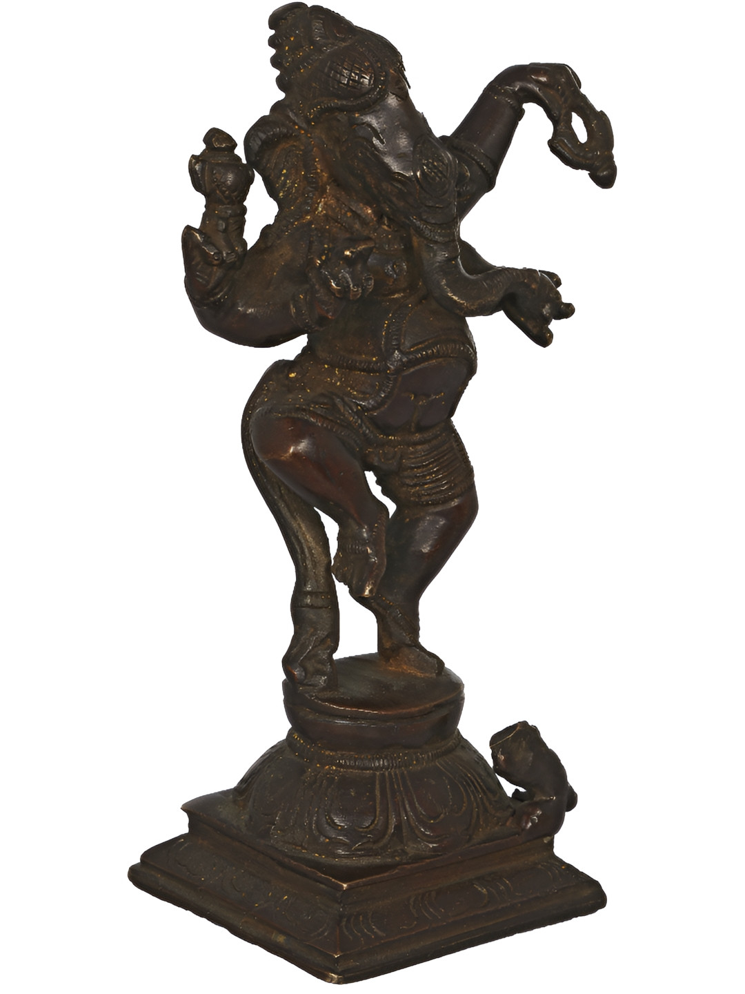 Exotic India Dancing Baby Ganesha Brown Brass Metallic Prayer Room Hand Made Small Showpiece - 5.8 Inches