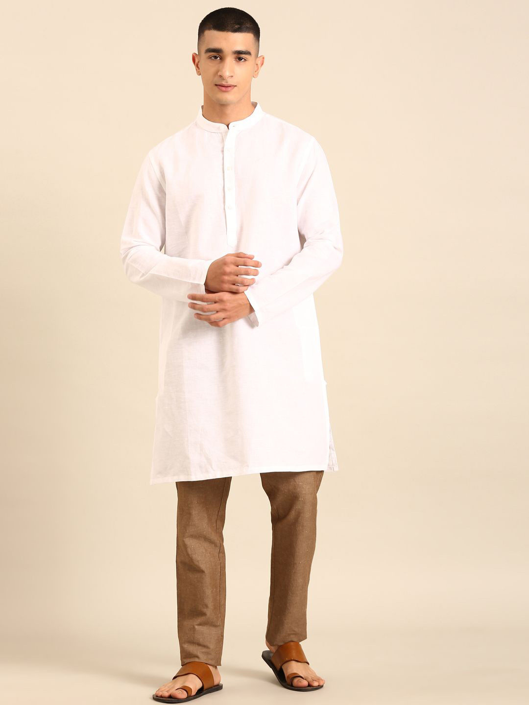 Linen Club Mandarin Collar Linen Kurta