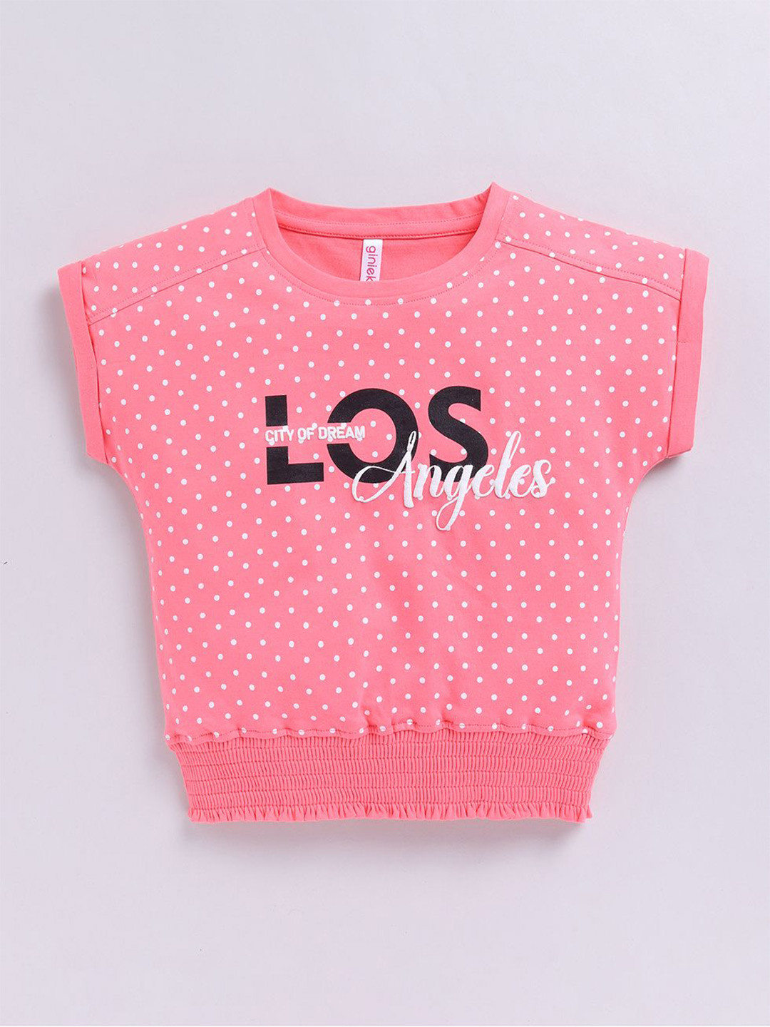 giniekids Girls Polka Dot Print Extended Sleeves Cotton Boxy Top