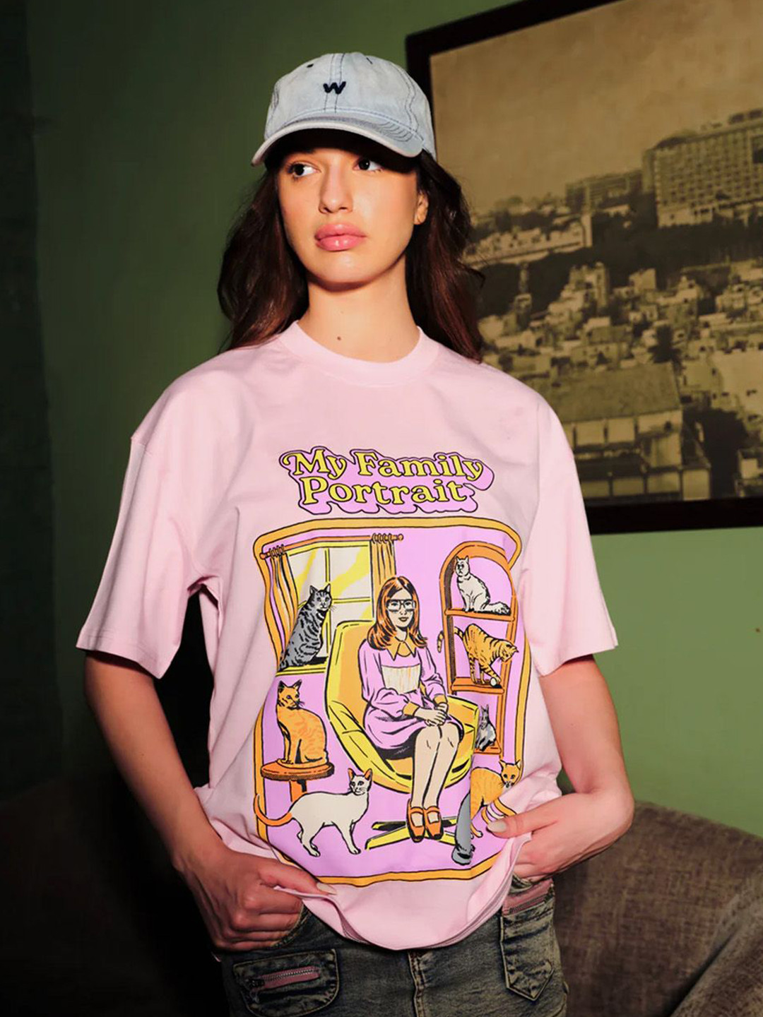 Bonkers Corner Women Crazy Cat Fam Oversized T-shirt