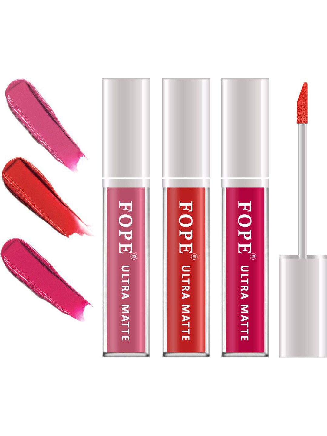 FOPE Set Of 3 Ultra Matte Liquid Lipstick-4 ml Each-Deep Rose 03-Dusty Red 04-Rose Red 11