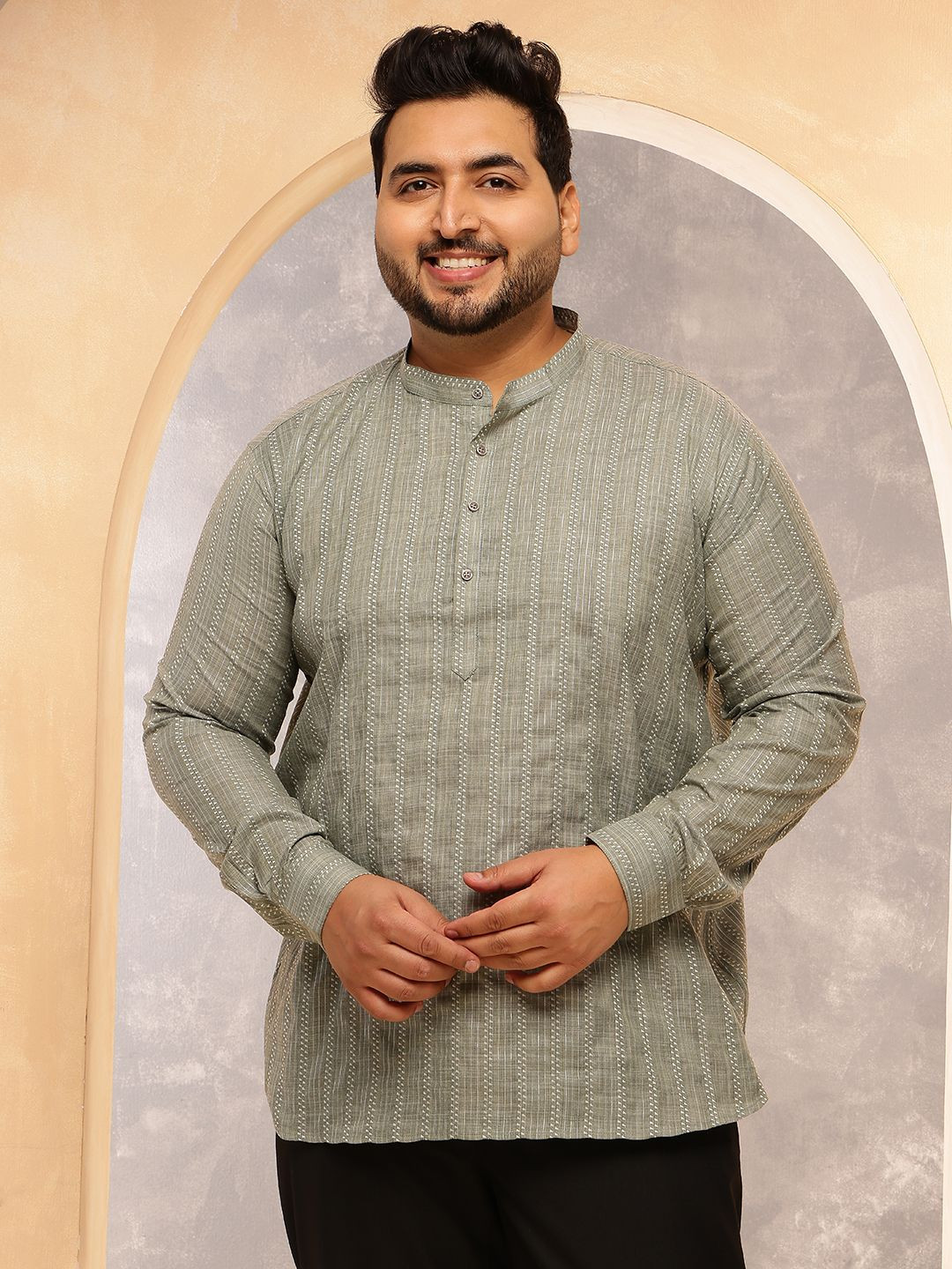 SOJANYA PLUS Men Striped Daily Cotton Straight Kurtas