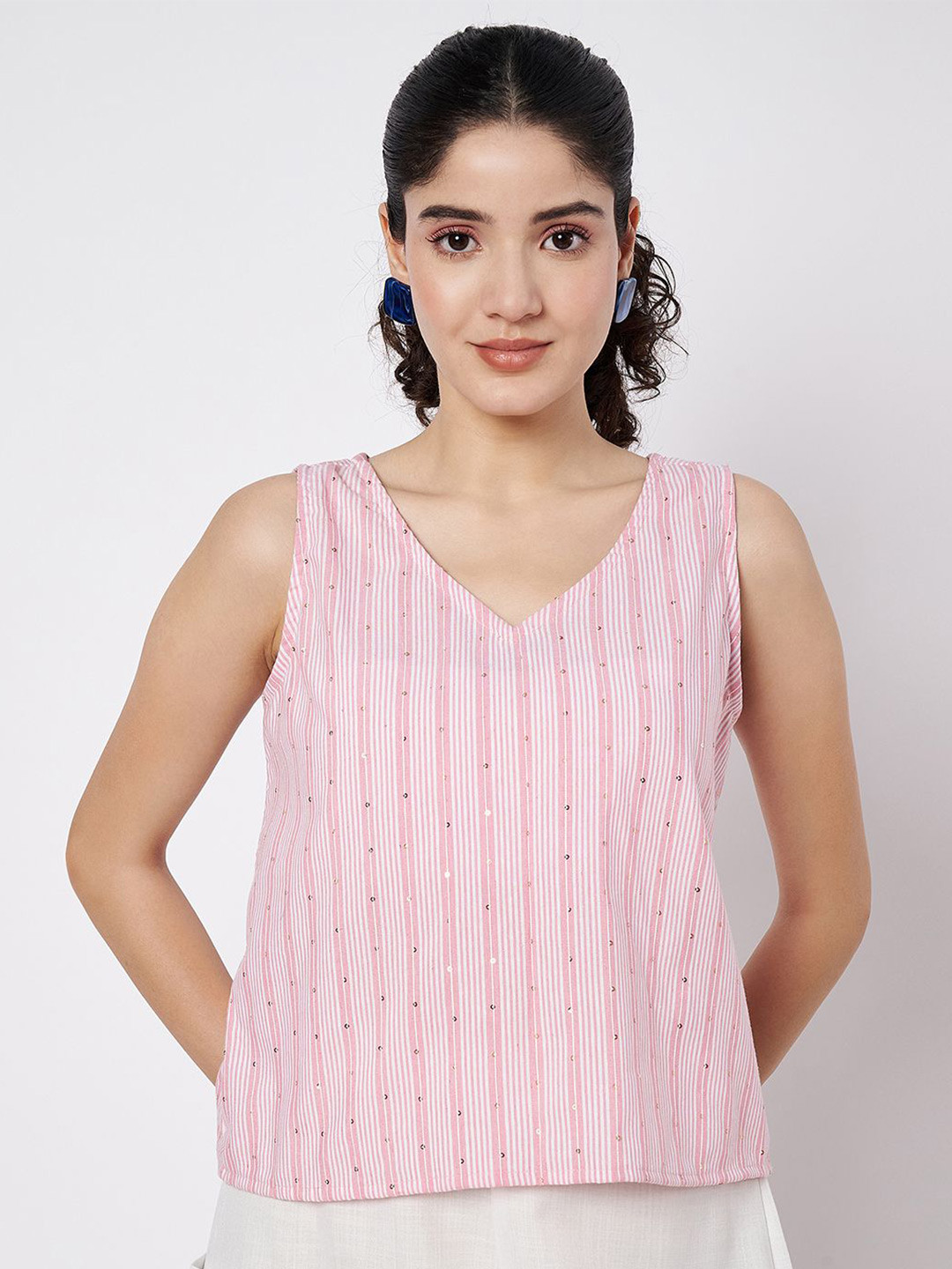9rasa Women Vertical Striped Sequined Regular Top