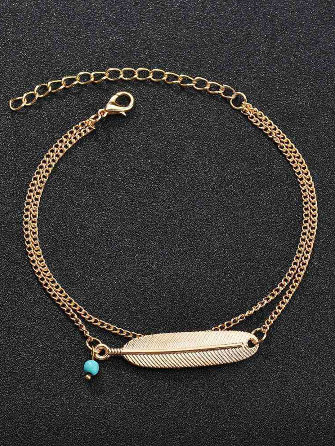 Bling Queen Stainless Steel Artificial Beaded Chain Feather Anklet