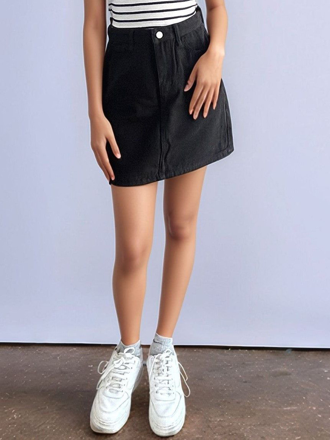 Outzidr Black Mini Denim Skirt