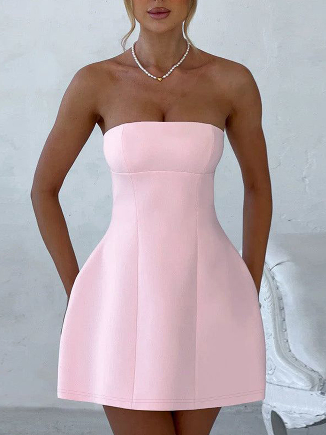 Outzidr Pink Off Shoulder Skater Dress