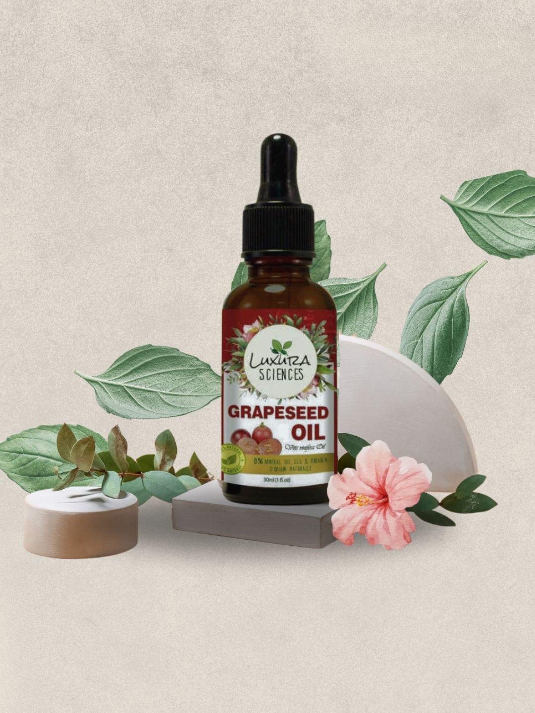 Luxura Sciences Grapeseed Massage Oil Pure Cold-Pressed For Skin & Hair - 30 ml