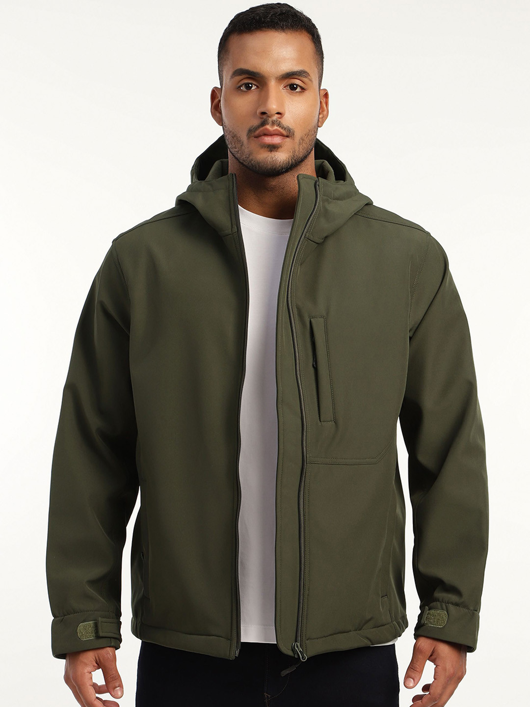 MOUNTMILLER Men's Full Sleeve Hooded Neck Olive Green DWR Tactical Soft Shell Jacket