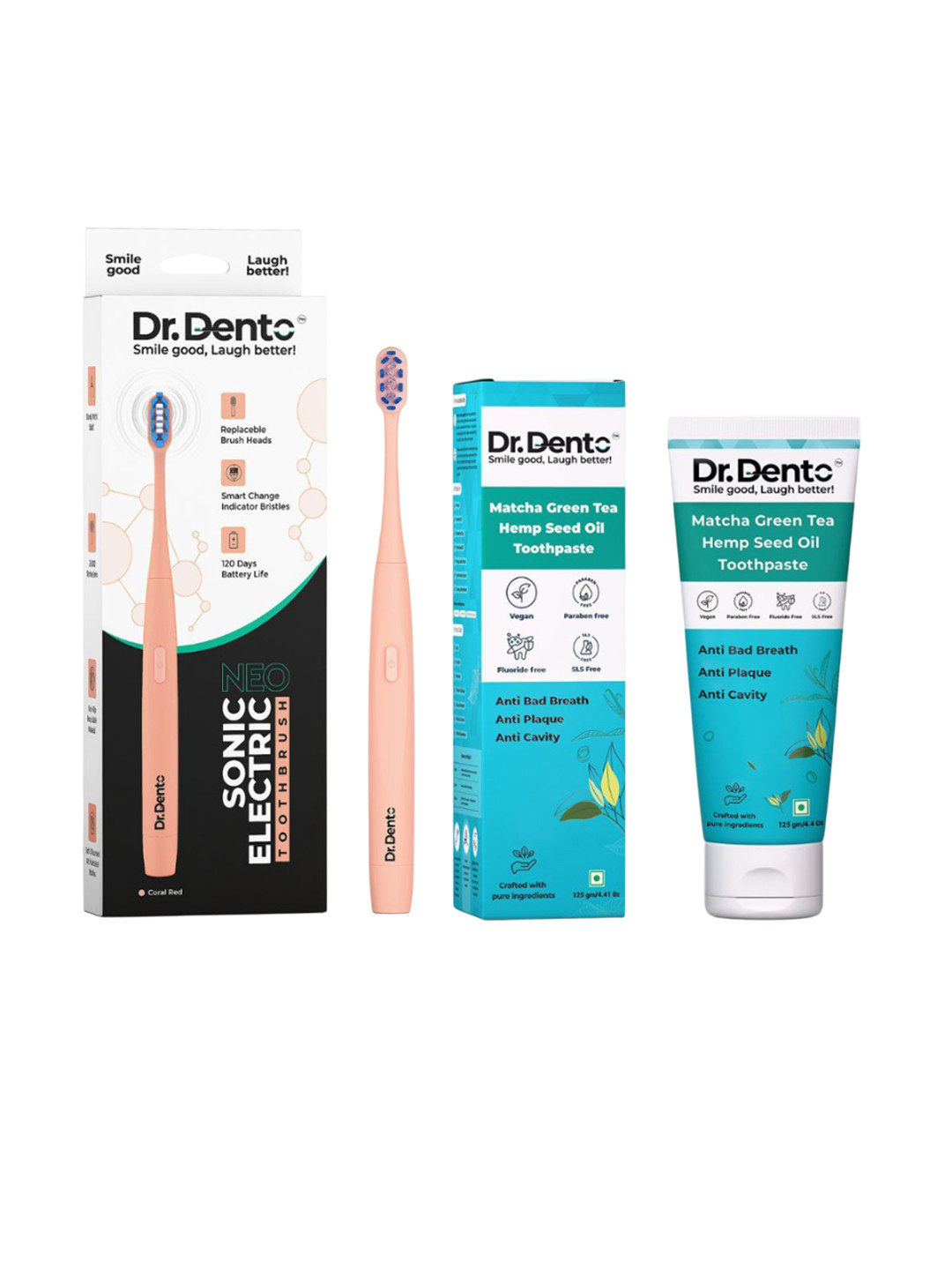 Dr.Dento Set Of 2 Neo Sonic Electric Toothbrush With Matcha Green Tea Toothpaste - 125 g
