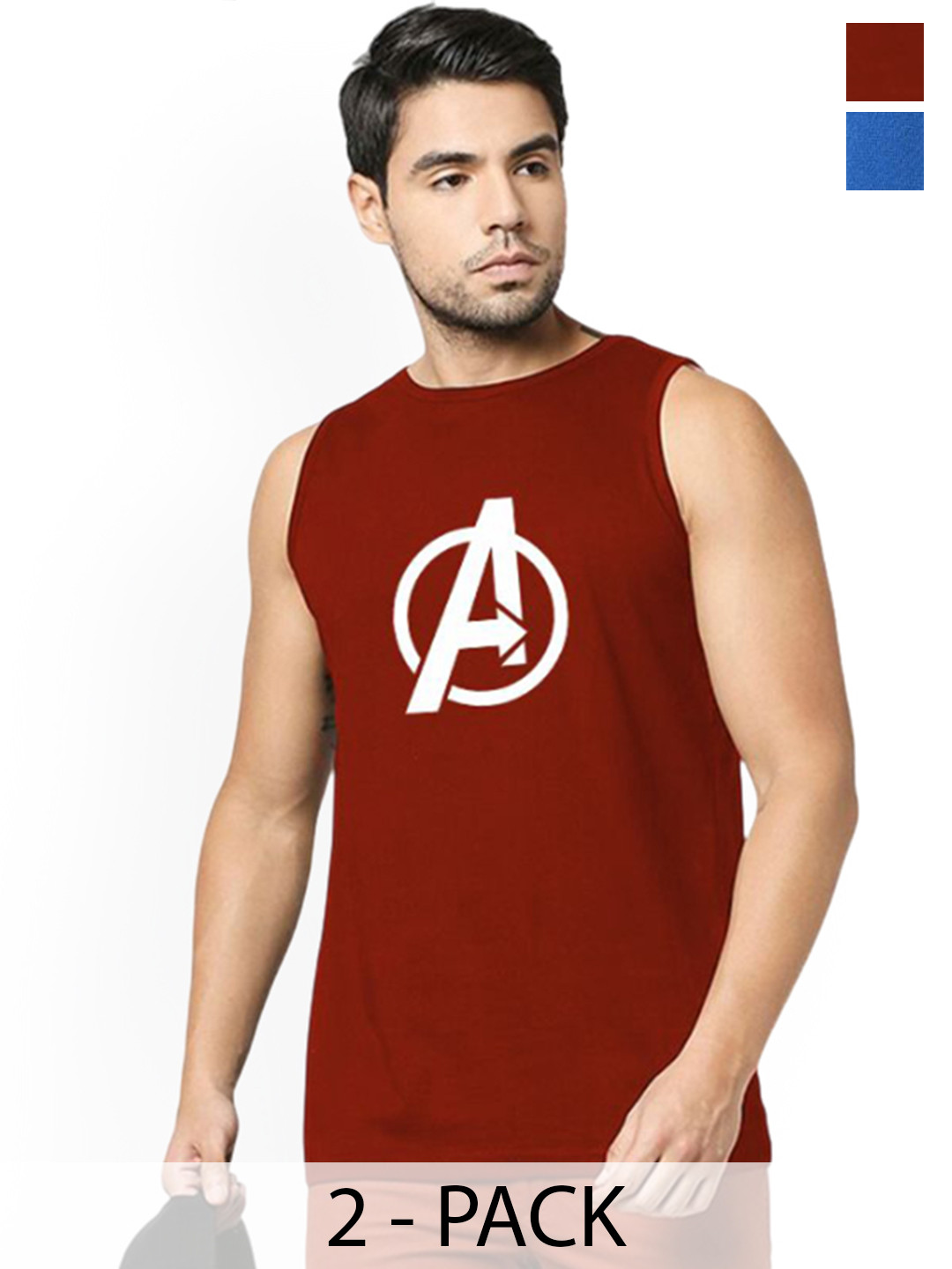 Organic Chics Pack Of 2 Printed Cotton Tanks Maroon Avenger - Royal Captain_S