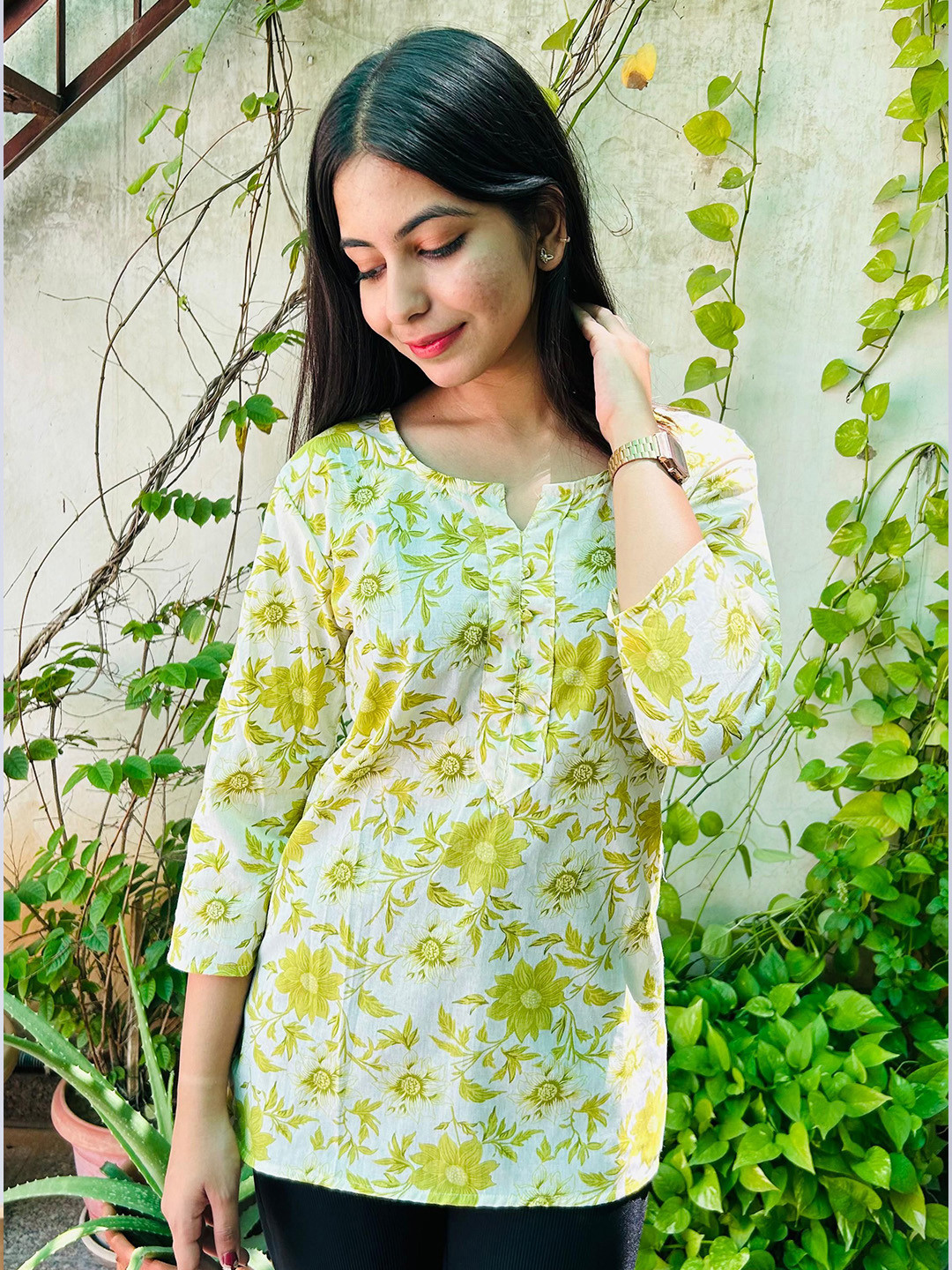 GRX Women Floral Print Cotton Top