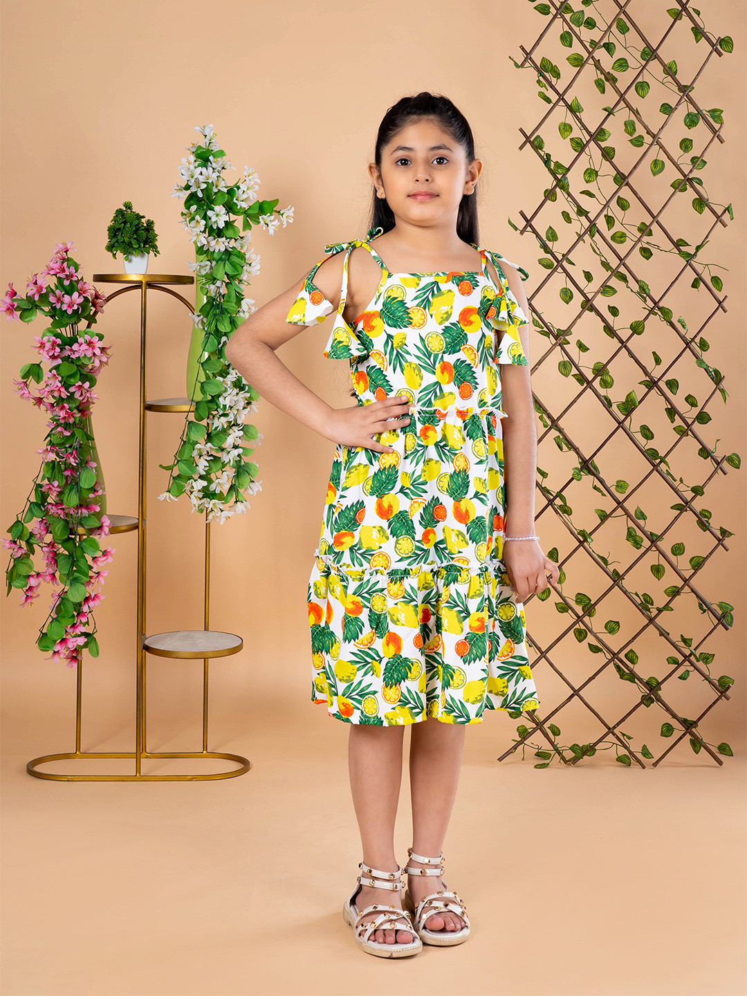 BEBE UNICORN Girl Tropical Printed Fit & Flare Dress