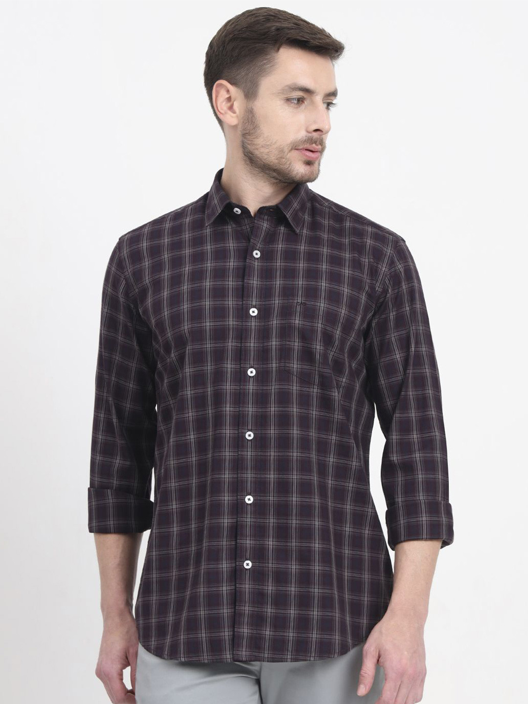 JADE BLUE Men Windowpane Checks Checked Casual Shirt
