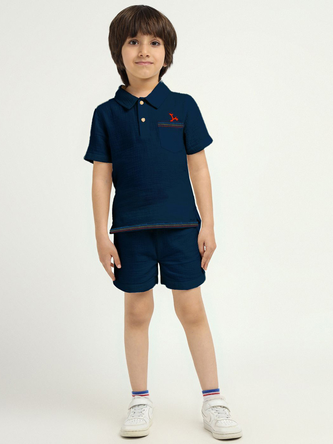 Somersault Boys Deep Ocean Crinkled Cotton Shirt With Shorts