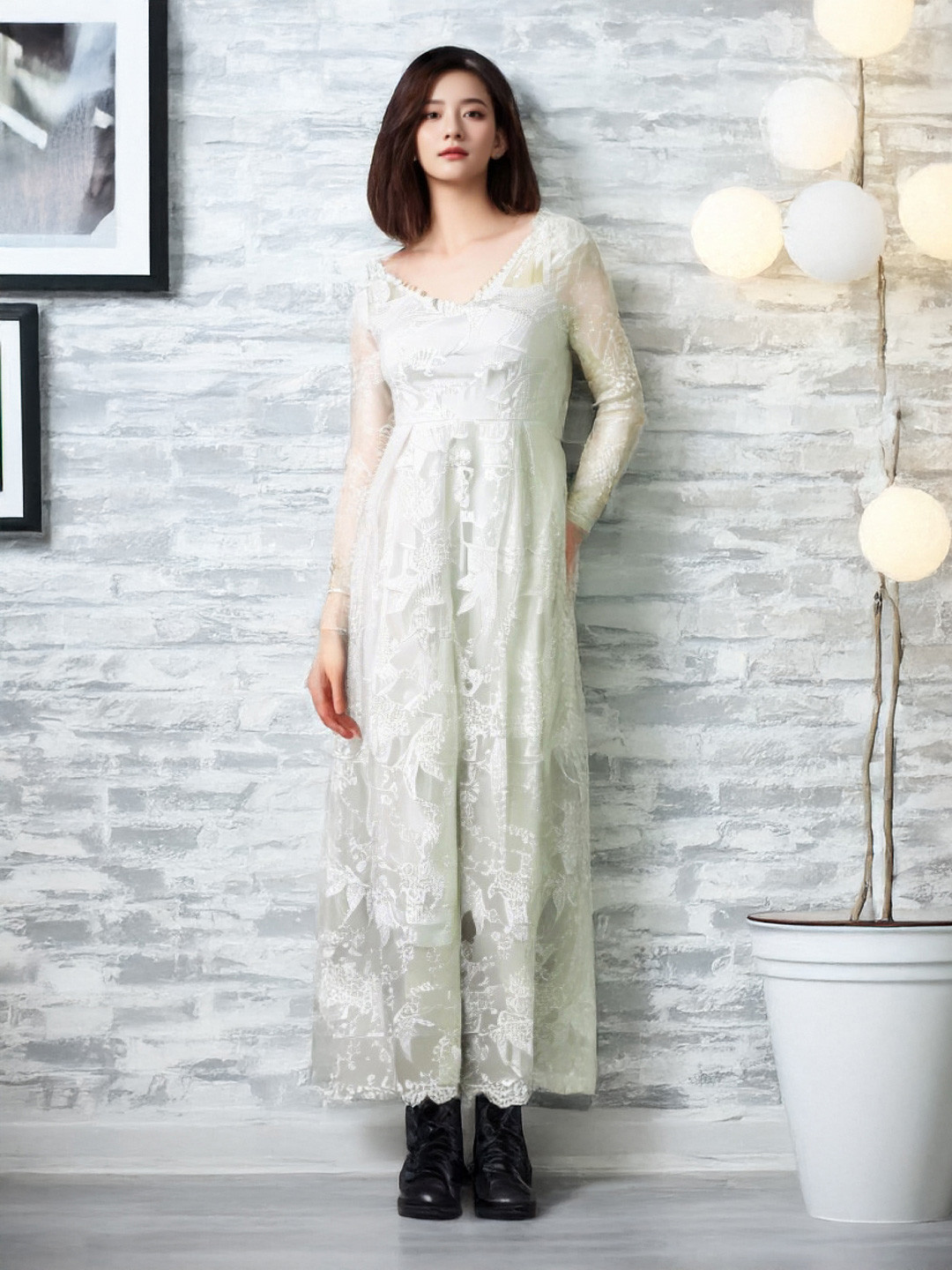 Elegant Floral Lace A-Line Maxi Dress