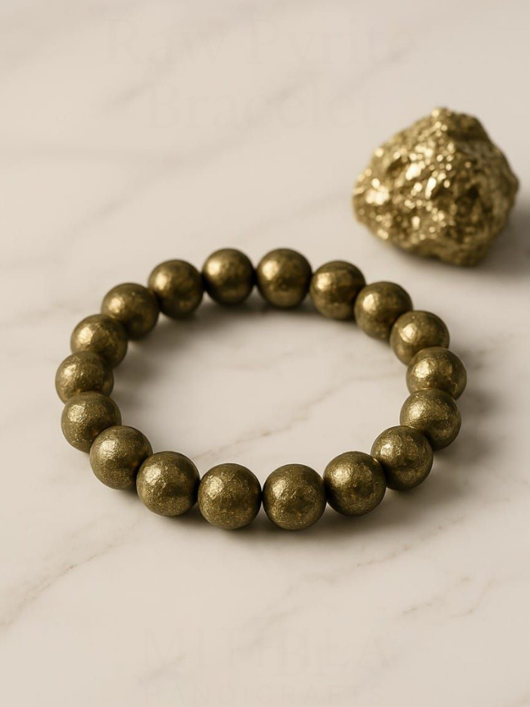 MITHILA Handicrafts Unisex Natural Raw Pyrite Beaded Elasticated Bracelet