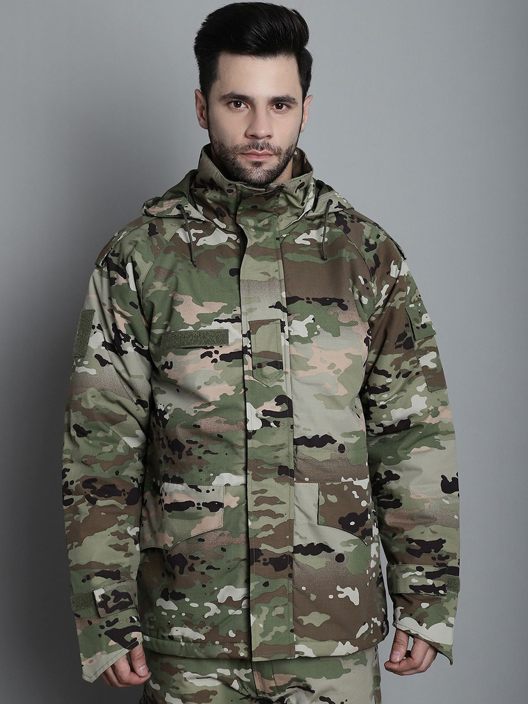 MOUNTMILLER Men's Camouflage Printed Ripstop Multicam Arctic Tactical Hooded Jacket