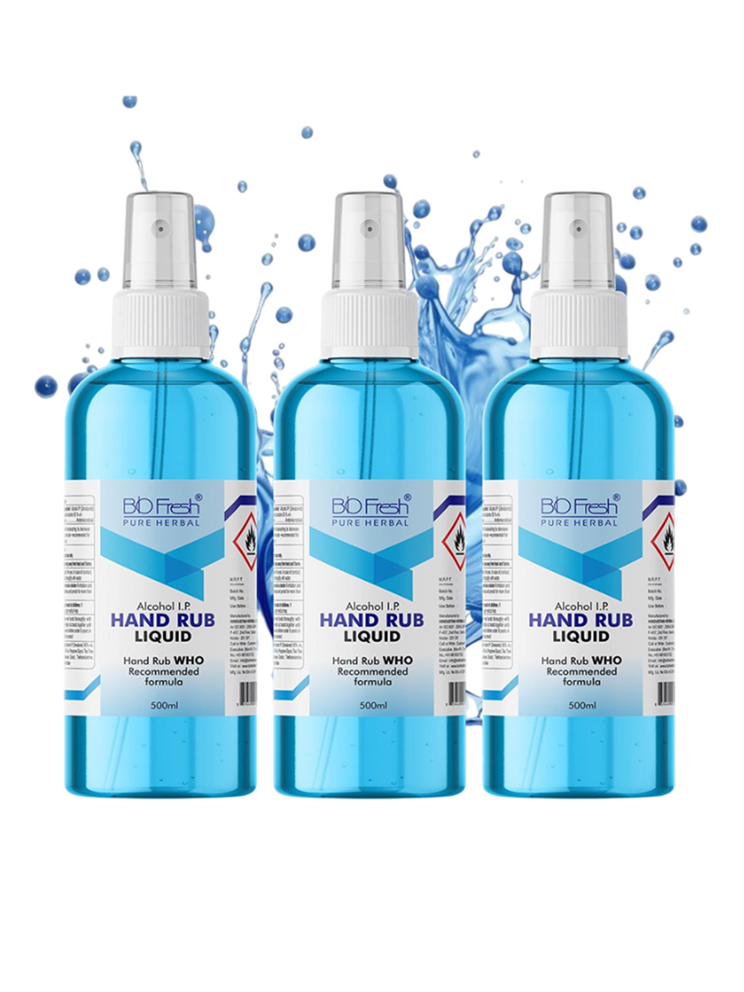 BIOFRESH Set Of 3 Aloe Vera Extract With 70% Alcohol Based Hand Sanitizer - 500 ml Each