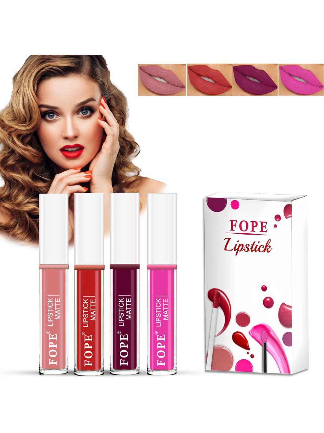 FOPE Set Of 4 Long Lasting Matte Liquid Lipstick - 4 ml Each - Shade 2 - 4 - 8 - 12