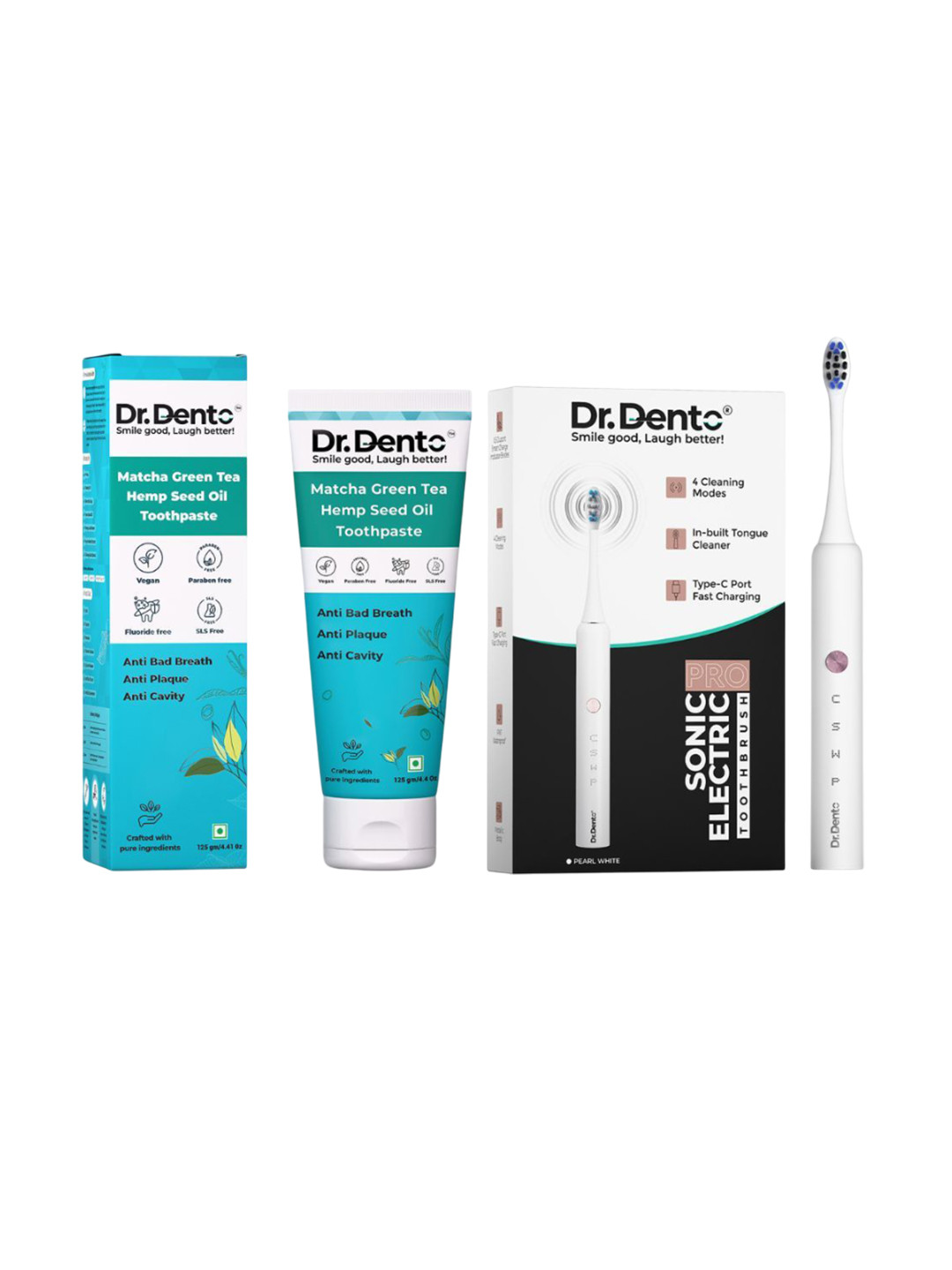 Dr.Dento Set Of 2 Pro Sonic Electric Toothbrush & Matcha Green Tea Toothpaste - 125 g