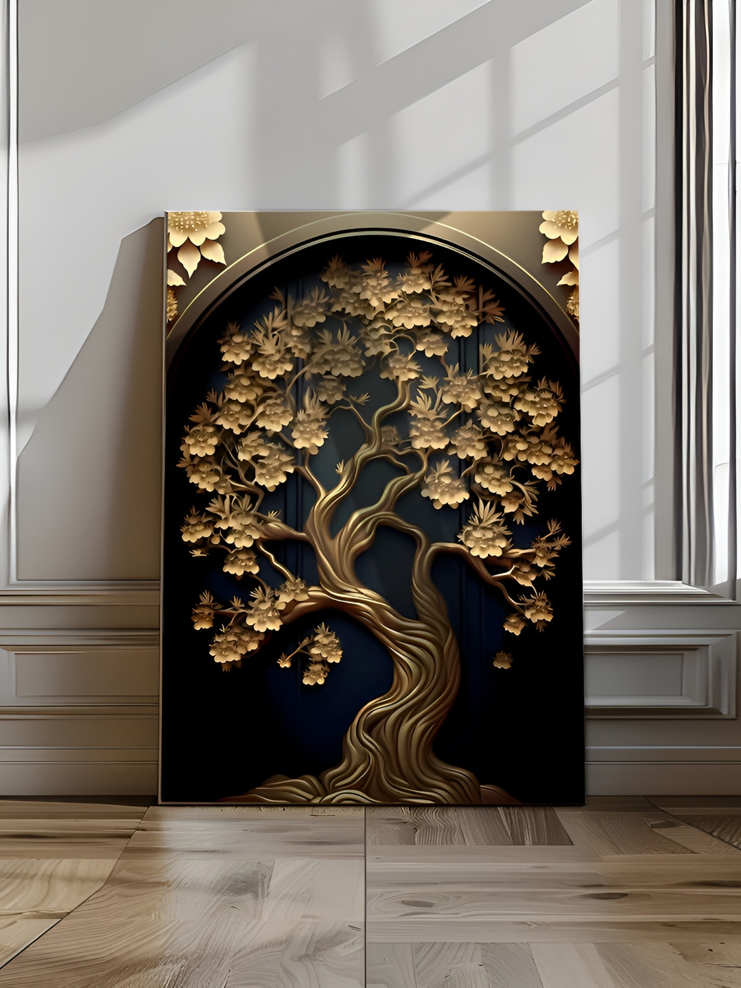 Eurotex Black And Gold Tone Canvas Floral and Botanical Wall Paintings