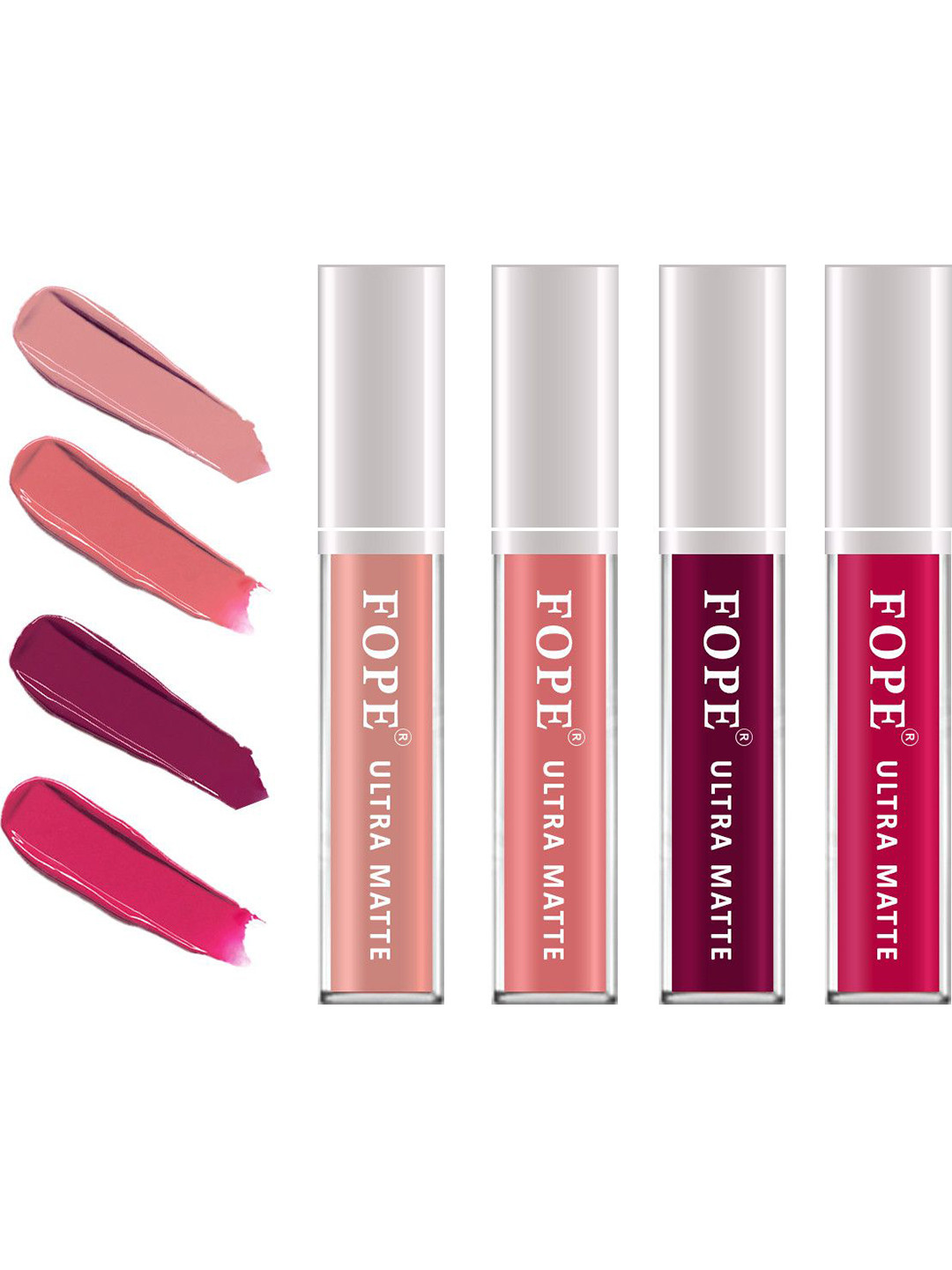 FOPE Set Of 4 Ultra Matte Lipstick-4 ml Each-Old Pink 6-Pastle Red 7-Maroon 8-Rose Red 11