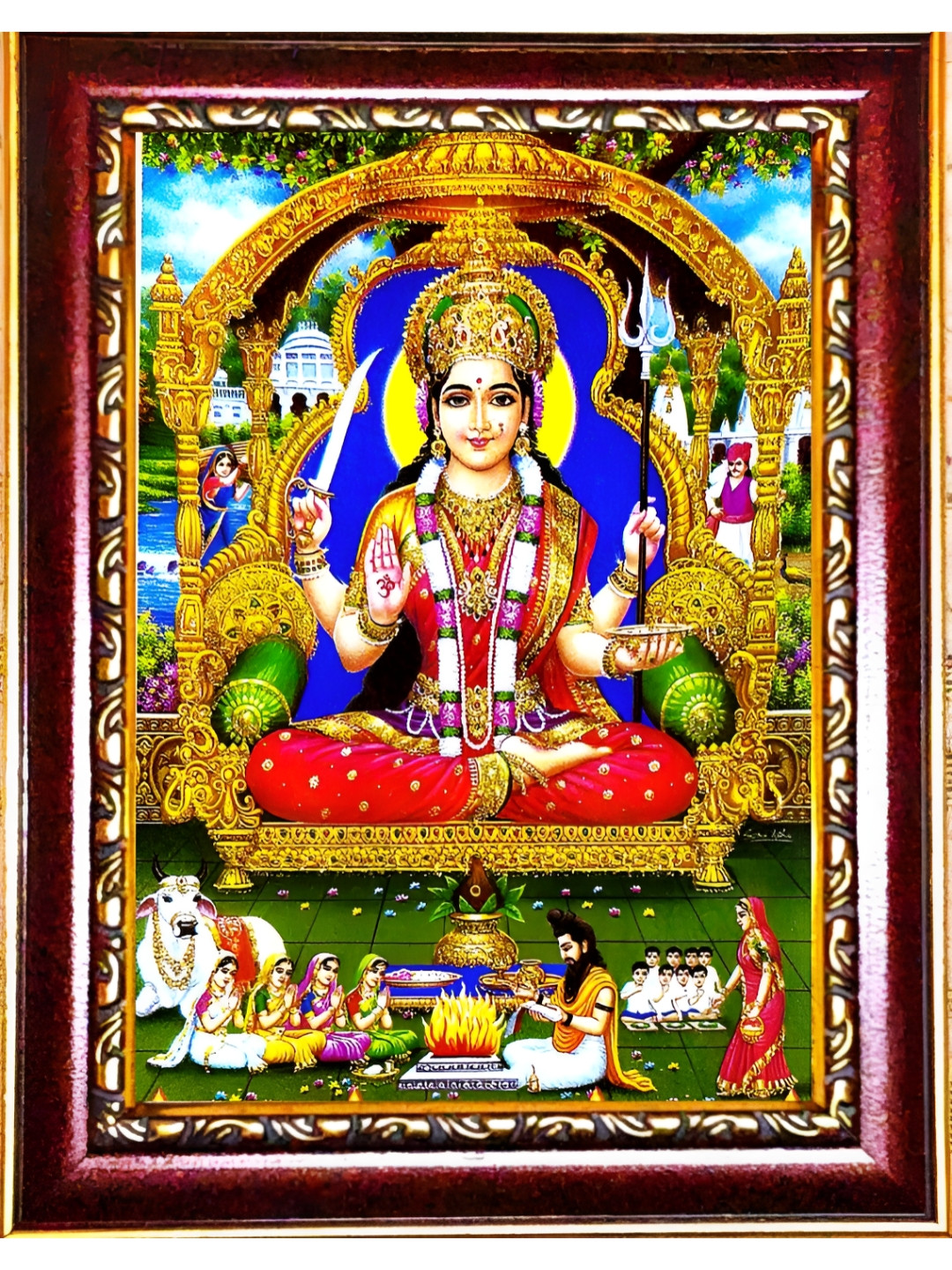 SUNINOW Gold-Toned & Red Jai Santoshi Maa Wooden Religious Photo Frame