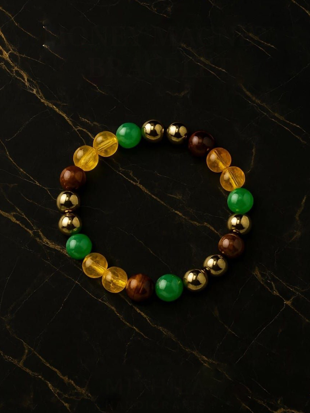 MITHILA Handicrafts Unisex Citrine & Tiger Eye Beaded Elasticated Bracelet