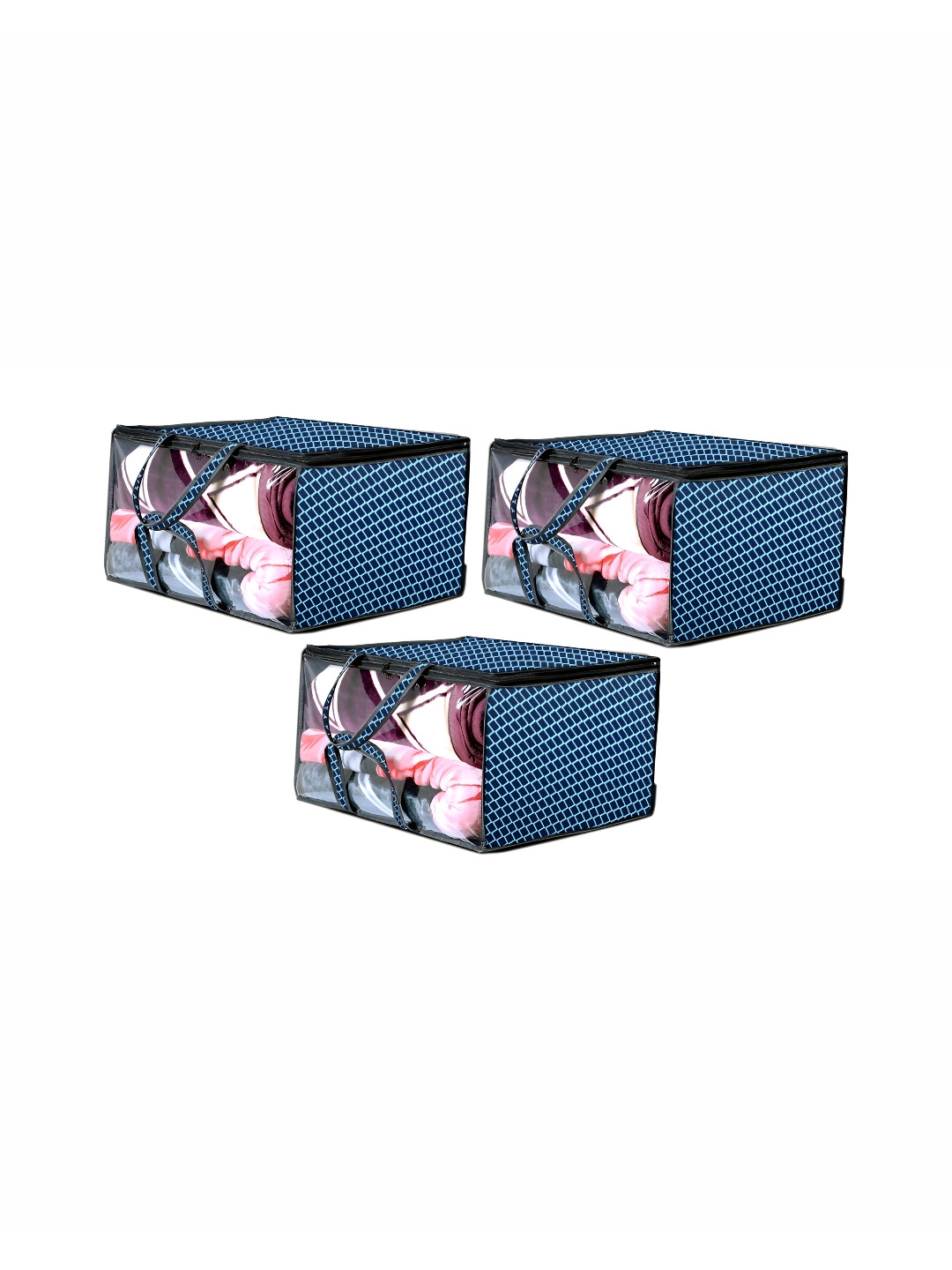 Stylista Set of 3 Blue & White Waterproof Zippered Storage Bag Organizer