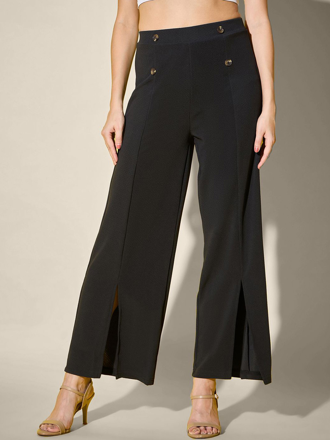 CORSICA Women Comfort High-Rise Full Length Palazzo Pants with Front Slit