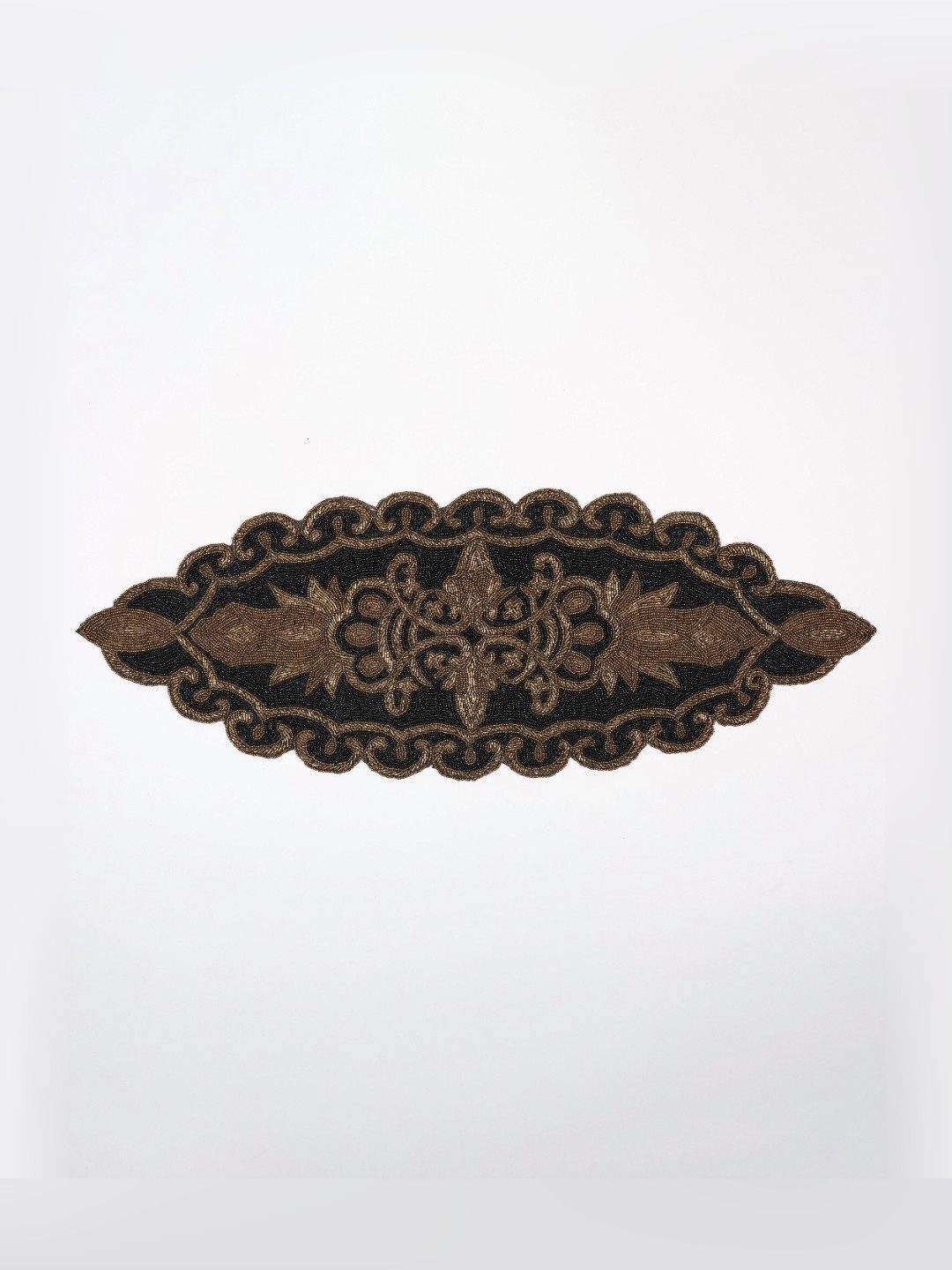 Exotic India Designer Glass Beads Embroidered Table Runner