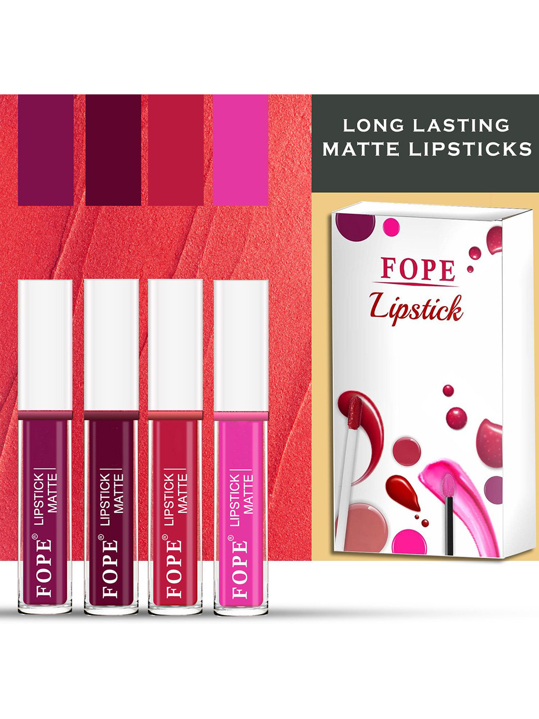 FOPE Set Of 4 Long Lasting Matte Liquid Lipstick - 4 ml Each - Shade 1- 8 - 9 - 12