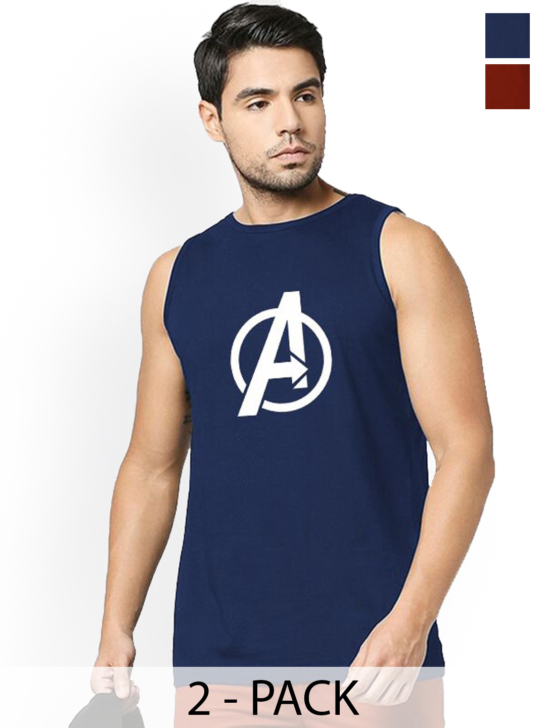 Organic Chics Pack Of 2 Printed Cotton Gym Vests Navy Avenger-Maroon Superman_S