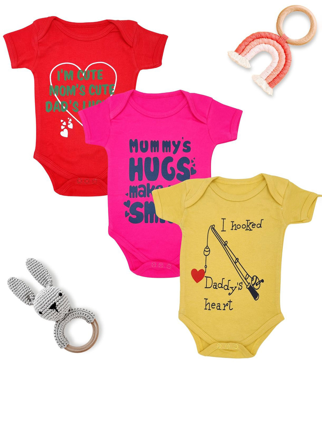 MYBABYTOWN Infants Pack Of 3 Printed Bodysuits