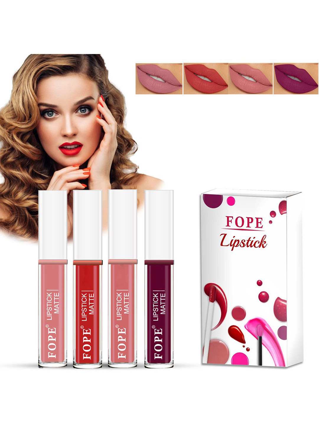 FOPE Set Of 4 Ultra Matte Liquid Lipstick - 4 ml Each - Shade 2 - 4 - 7 - 8