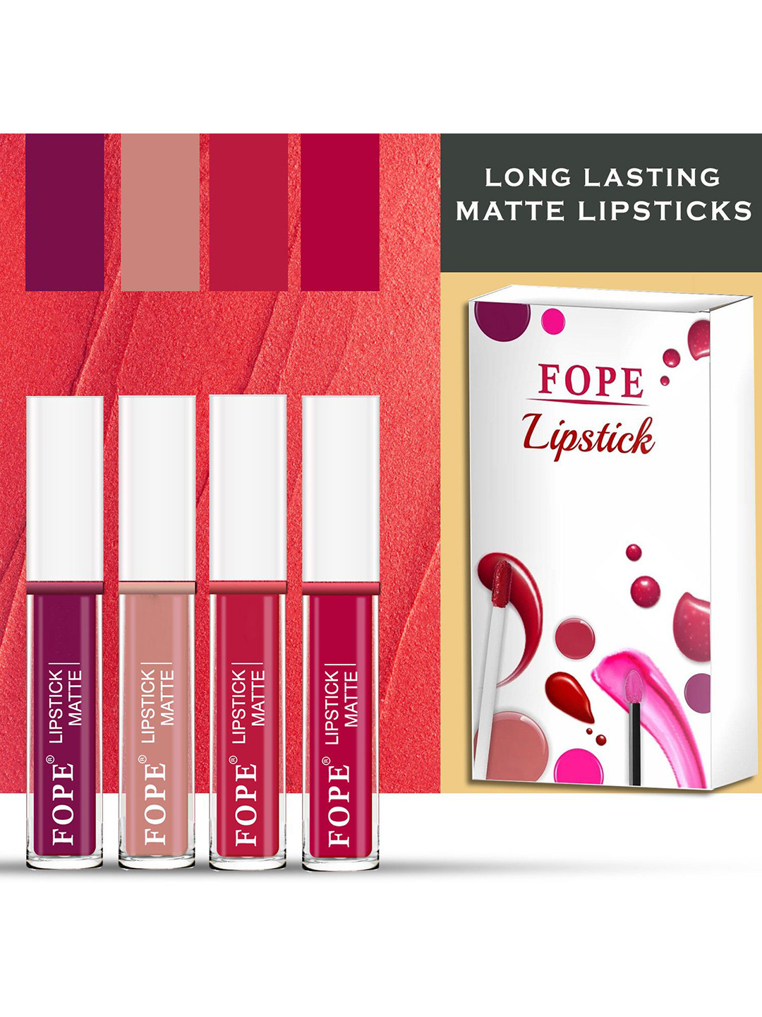 FOPE Set Of 4 Lipstick - 4 ml Each - Plum Velvet 01 - Old Pink 06 - Red 09 - Rose Red 11