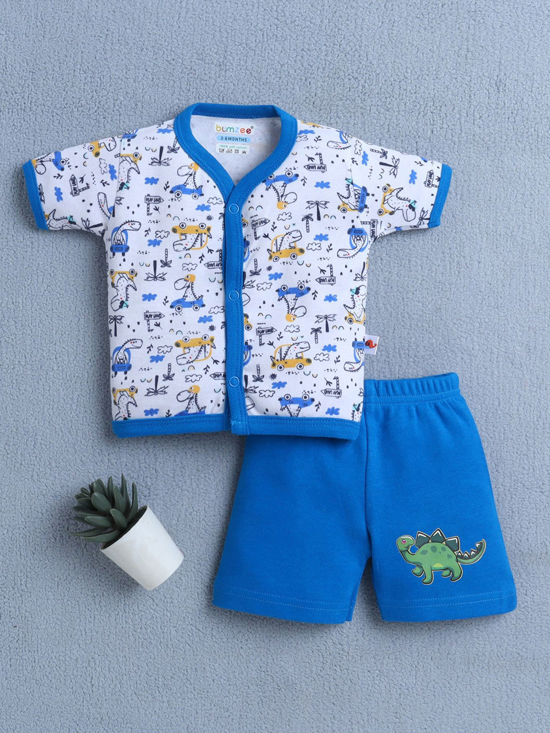 BUMZEE Boys Printed Short Sleeves Pure Cotton Shirt With Shorts