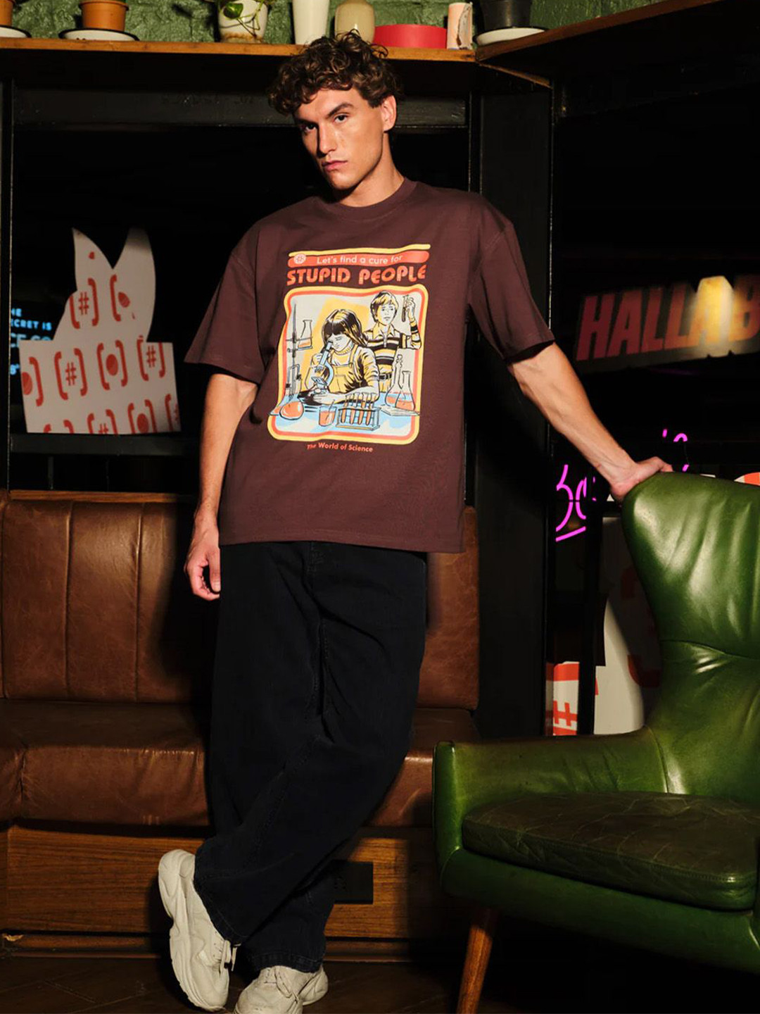 Bonkers Corner Men Cure for Stupidity Graphic Oversized T-shirt