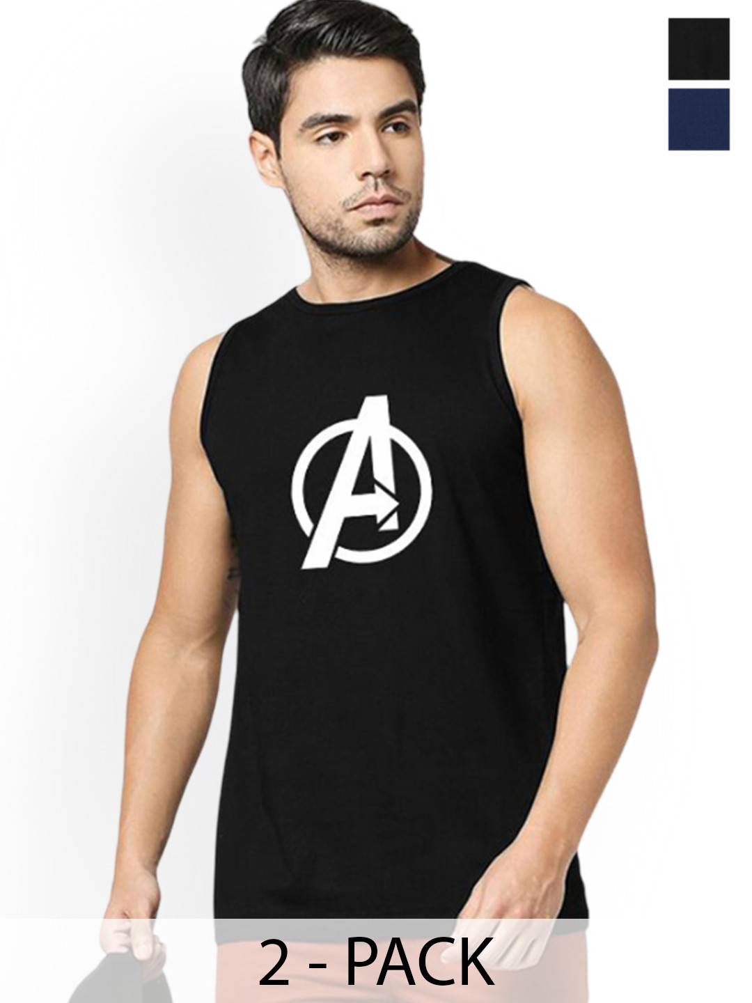 Organic Chics Pack Of 2 Avengers Printed Cotton Vests Black Avenger-Navy Thor_S